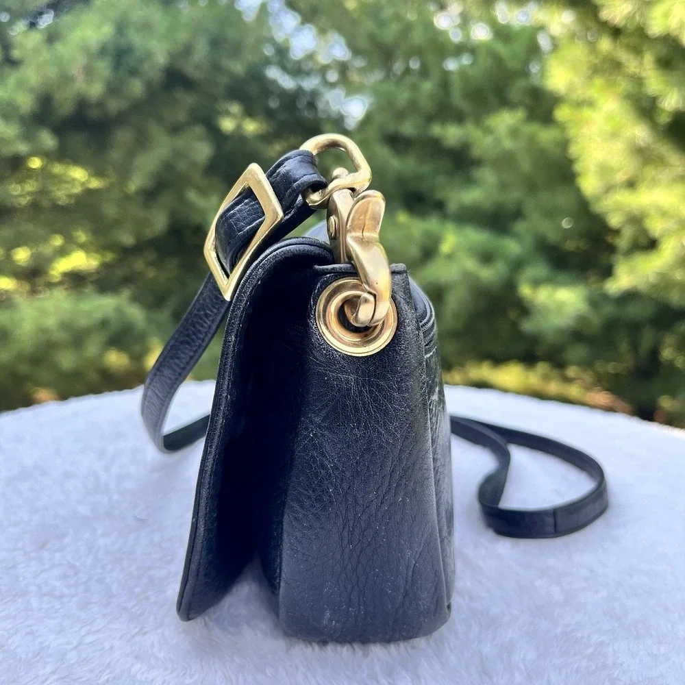 Libaire‎ Classic East West Handbag Pebbled Leather Purse Black Flap Front Brass